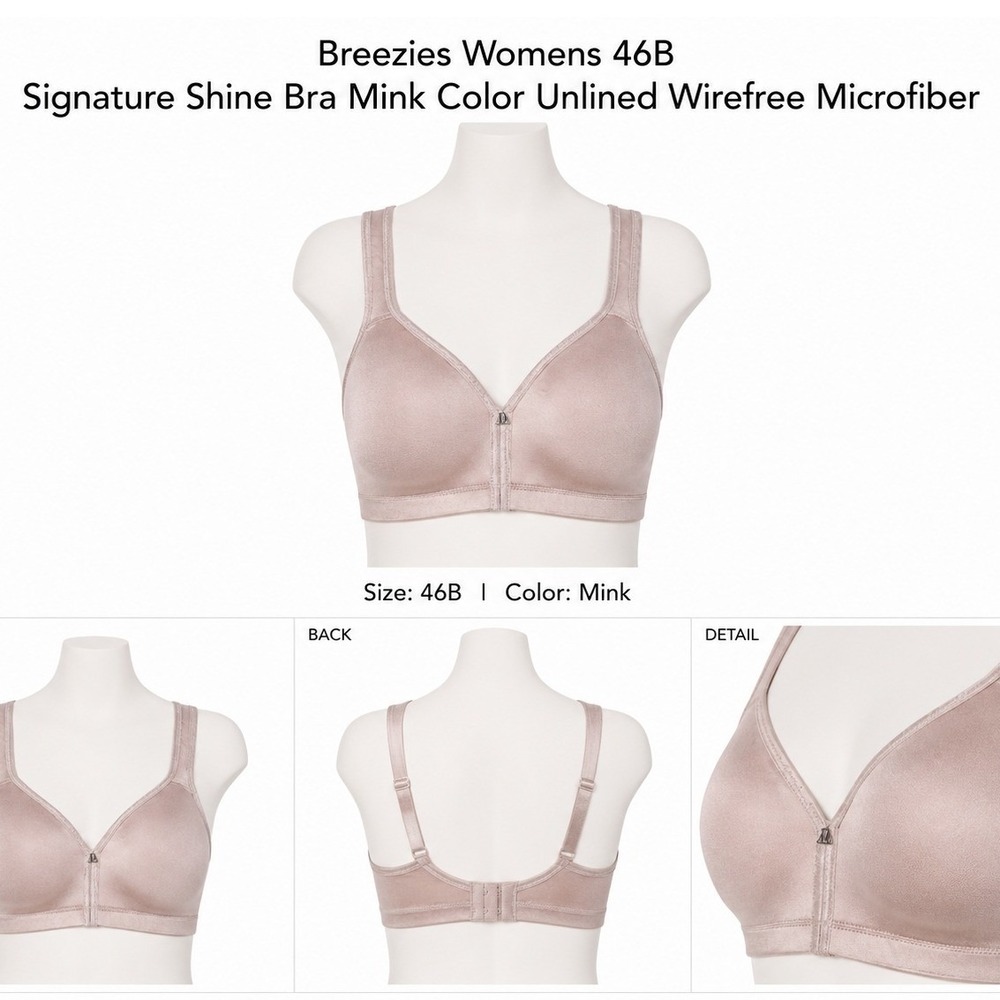 Breezies Womens 46B Signature Shine Bra Mink Unlined Wirefree Microfiber A639541